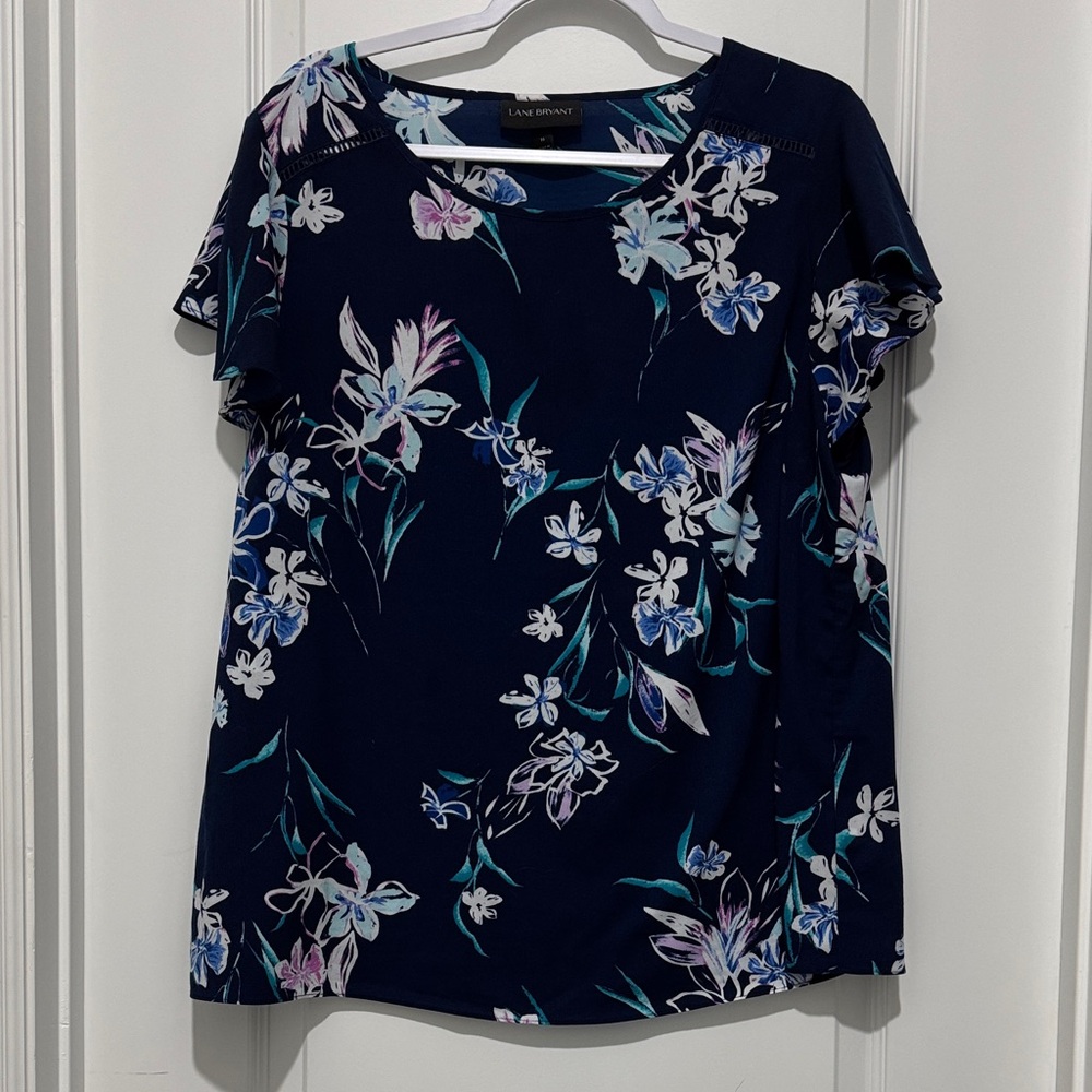 Lane Bryant Navy Floral Blouse 16